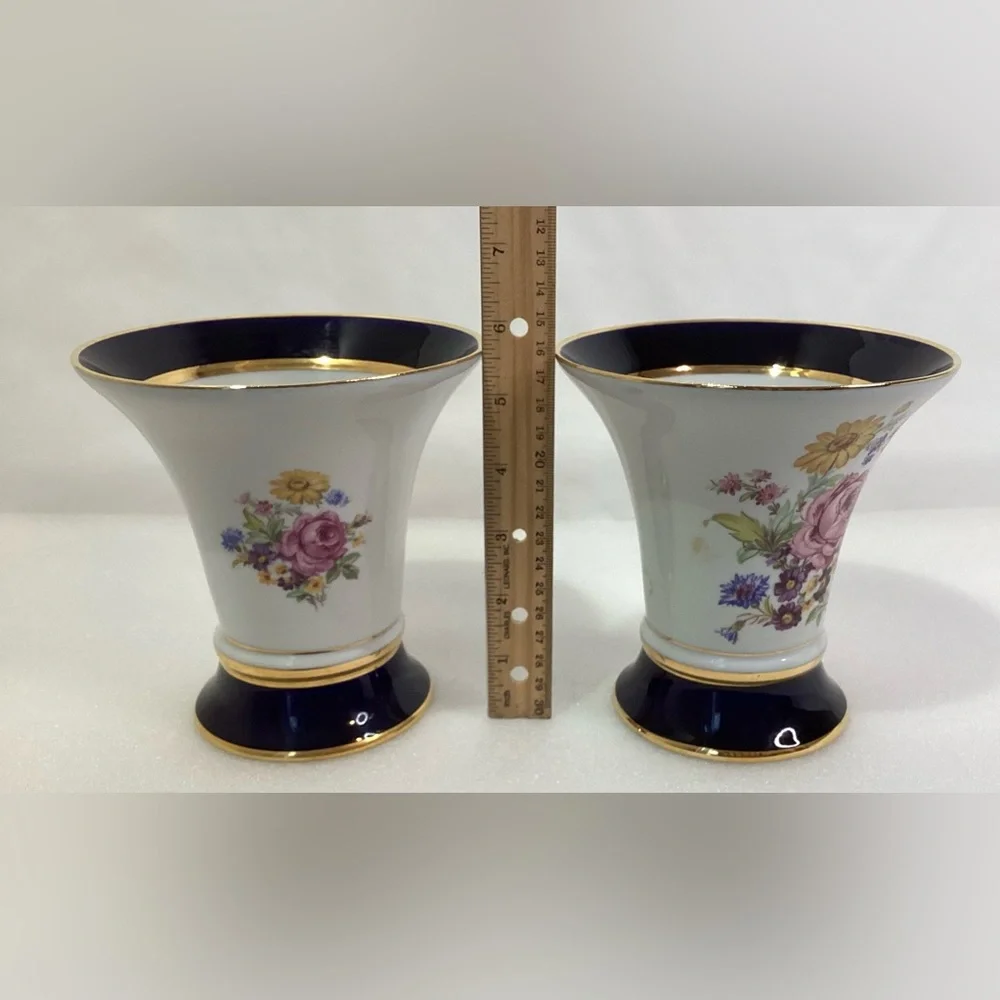 Porcelain Vase Set of two Hand Painted Vases Made in Czechoslovakia